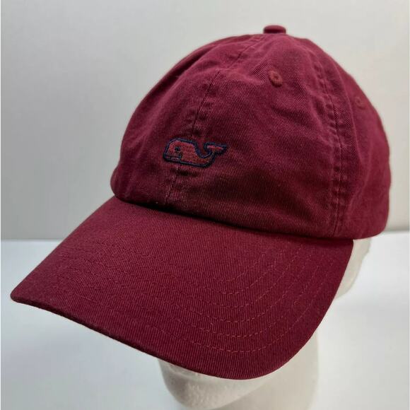 VINEYARD VINES Hat Adjustable Red Burgundy Whale Logo Strap Back Dad Hat Preppy - Picture 1 of 7